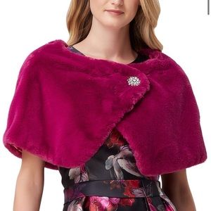 TAHARI Womens Purple Faux Fur Shrug Evening Jacket